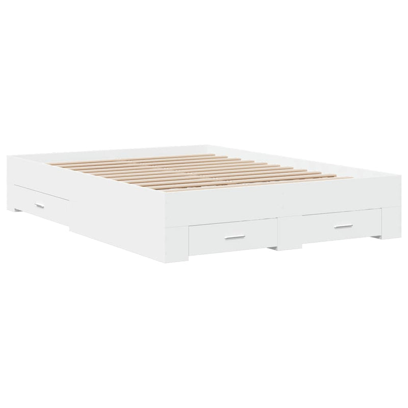 Cadru de pat cu sertare, alb, 135x190 cm, lemn prelucrat