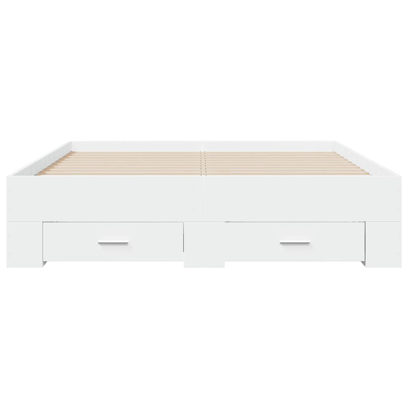 Cadru de pat cu sertare, alb, 135x190 cm, lemn prelucrat