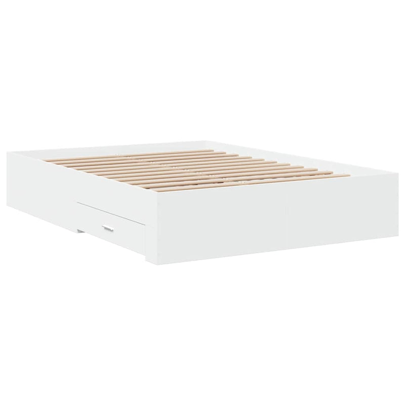 Cadru de pat cu sertare, alb, 135x190 cm, lemn prelucrat