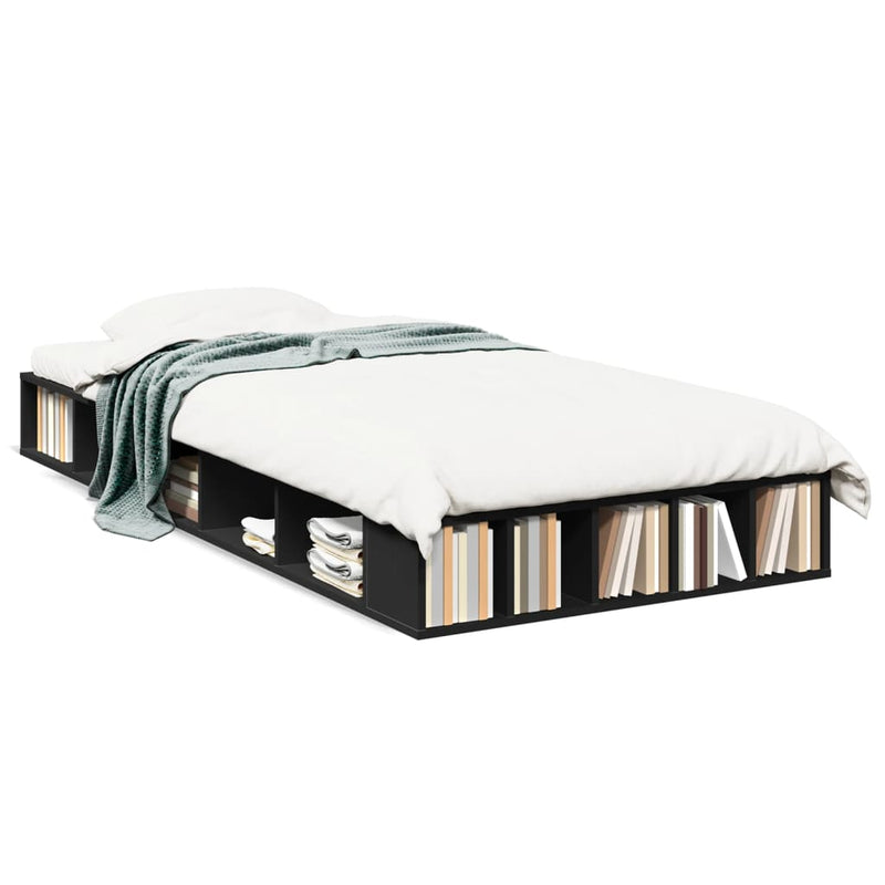 Cadru de pat, negru, 75x190 cm, lemn prelucrat