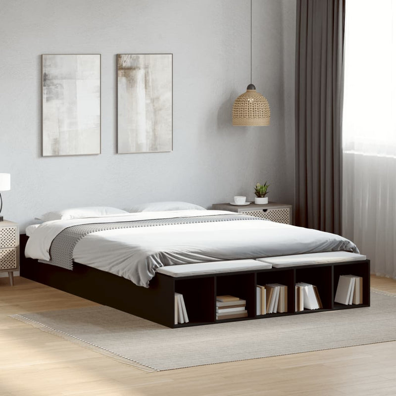 Cadru de pat, negru, 150x200 cm, lemn prelucrat