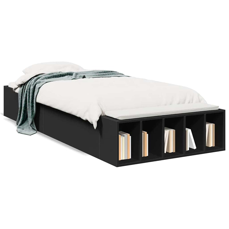 Cadru de pat, negru, 75x190 cm, lemn prelucrat