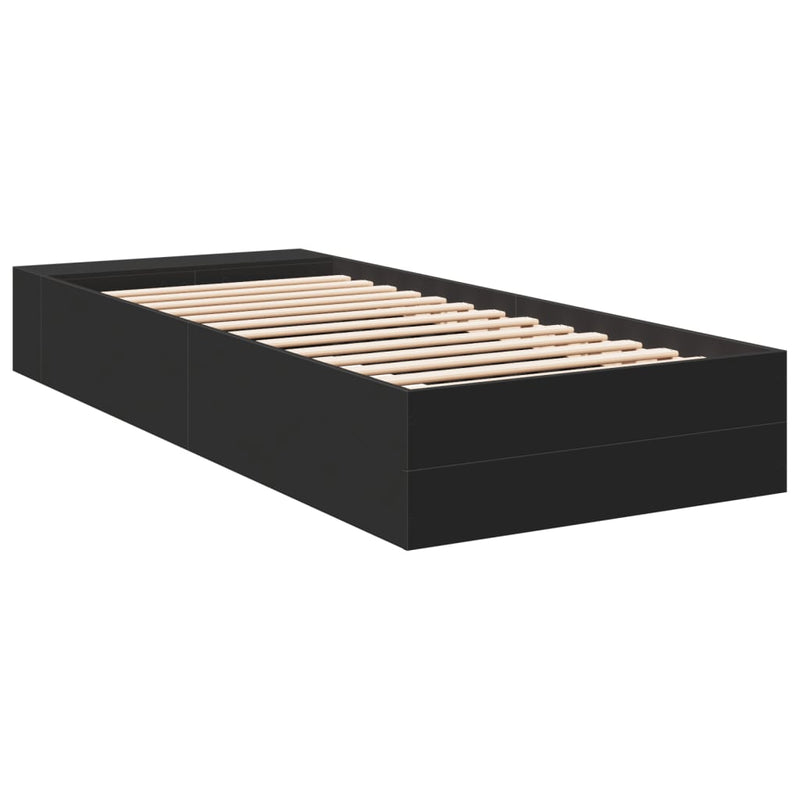 Cadru de pat, negru, 75x190 cm, lemn prelucrat