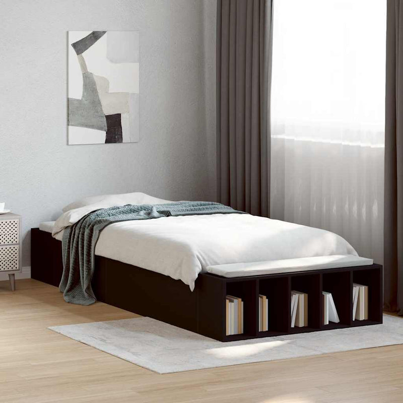 Cadru de pat, negru, 75x190 cm, lemn prelucrat