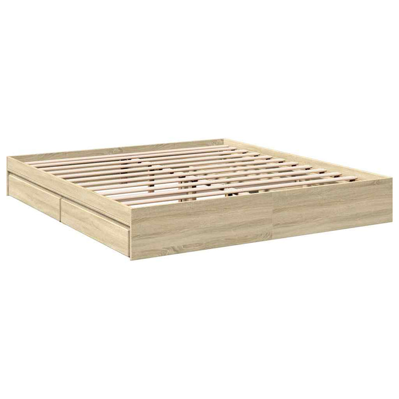 Cadru de pat cu sertare stejar sonoma 200x200 cm lemn prelucrat