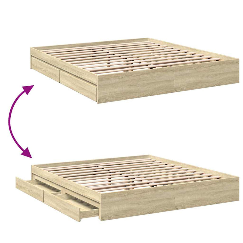 Cadru de pat cu sertare stejar sonoma 200x200 cm lemn prelucrat
