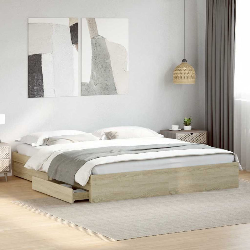 Cadru de pat cu sertare stejar sonoma 200x200 cm lemn prelucrat