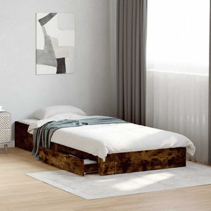 Cadru pat cu sertare stejar fumuriu 100x200 cm lemn prelucrat