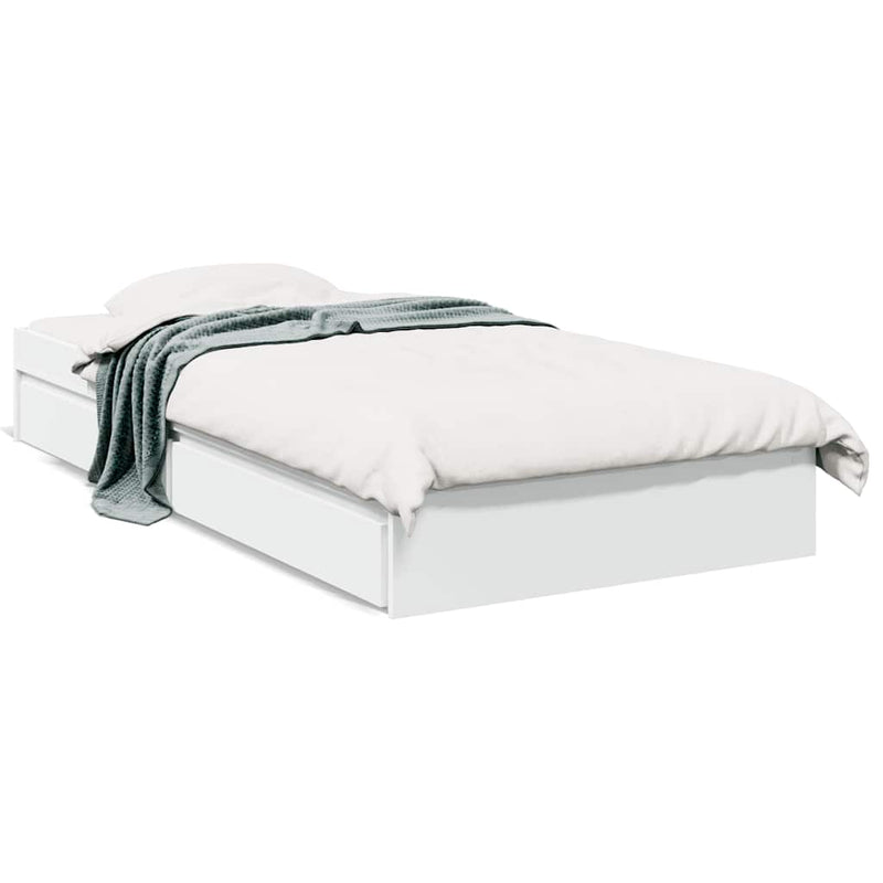 Cadru de pat cu sertare, alb, 90x200 cm, lemn prelucrat
