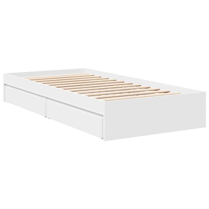 Cadru de pat cu sertare, alb, 90x200 cm, lemn prelucrat