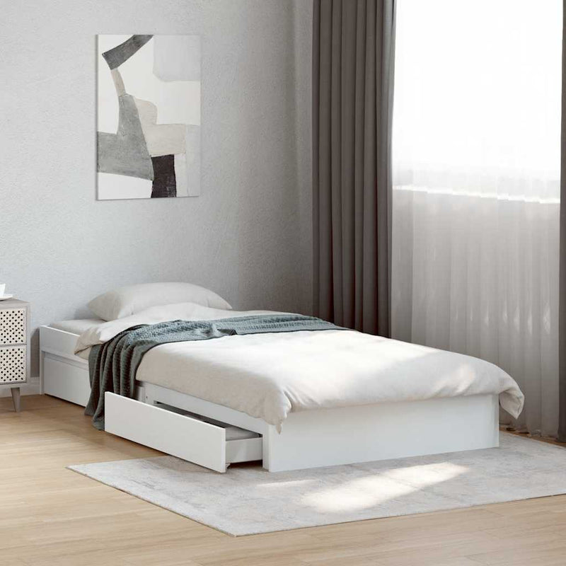 Cadru de pat cu sertare, alb, 90x200 cm, lemn prelucrat