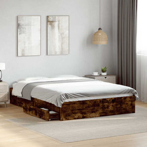 Cadru pat cu sertare stejar fumuriu 135x190 cm lemn prelucrat