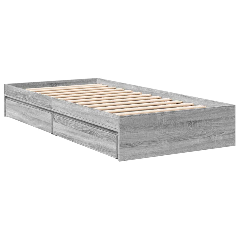 Cadru de pat cu sertare gri sonoma 75x190 cm lemn prelucrat