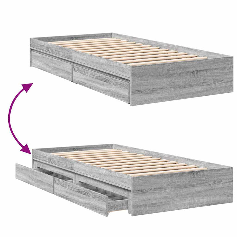 Cadru de pat cu sertare gri sonoma 75x190 cm lemn prelucrat
