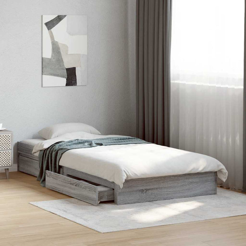 Cadru de pat cu sertare gri sonoma 75x190 cm lemn prelucrat