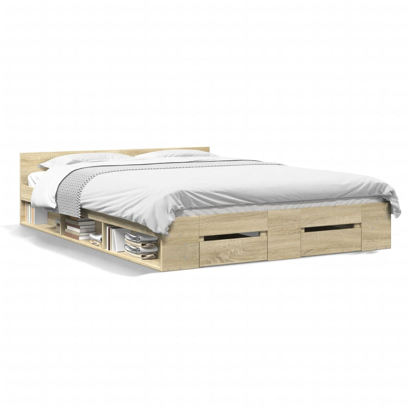 Cadru de pat cu sertare stejar sonoma 160x200 cm lemn prelucrat