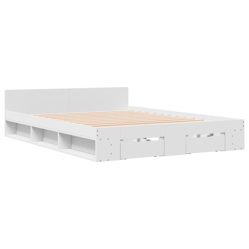 Cadru pat cu sertare alb extralucios 140x190 cm, lemn prelucrat