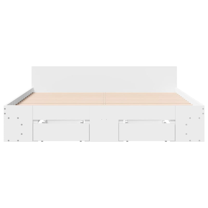 Cadru pat cu sertare alb extralucios 140x190 cm, lemn prelucrat