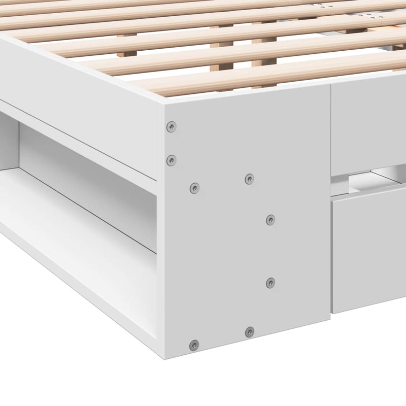 Cadru pat cu sertare alb extralucios 140x190 cm, lemn prelucrat