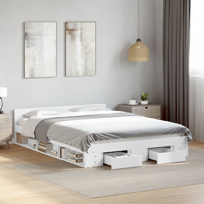 Cadru pat cu sertare alb extralucios 140x190 cm, lemn prelucrat