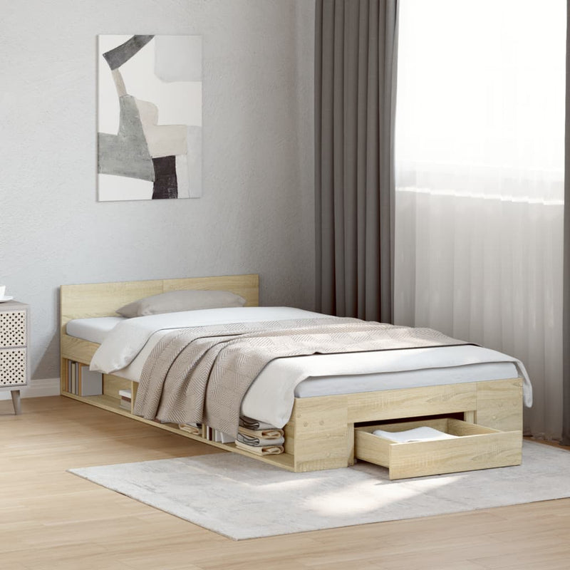 Cadru de pat cu sertar stejar sonoma 100x200 cm lemn prelucrat