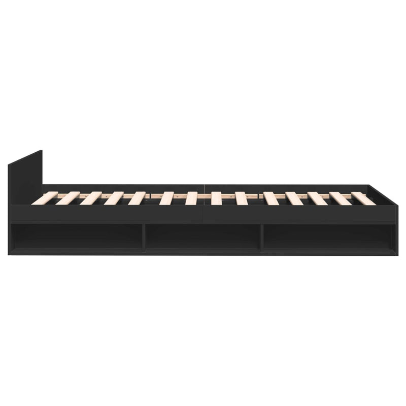 Cadru de pat cu sertar, negru, 75x190 cm, lemn prelucrat