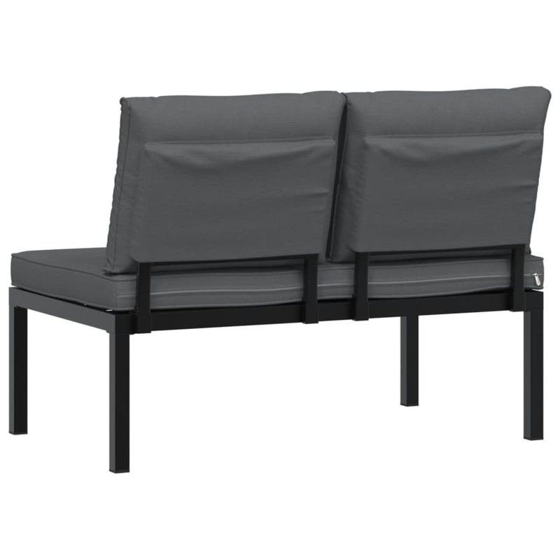 Bancă de grădină cu perne, negru, aluminiu