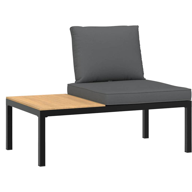 Bancă de grădină cu perne, negru, aluminiu