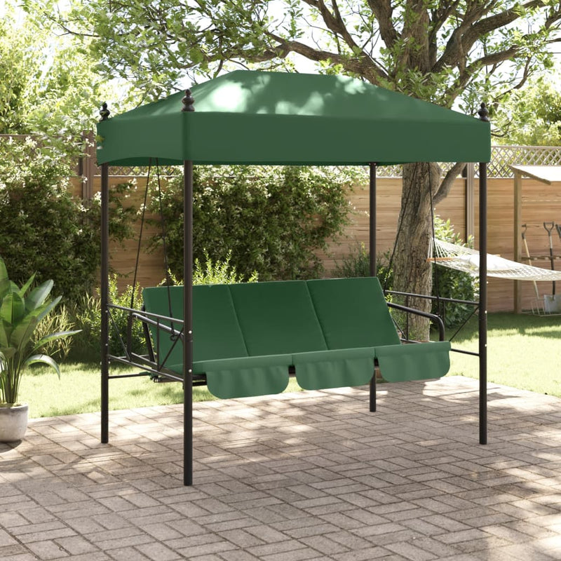 Bancă balansoar de grădină cu copertină, verde, oțel
