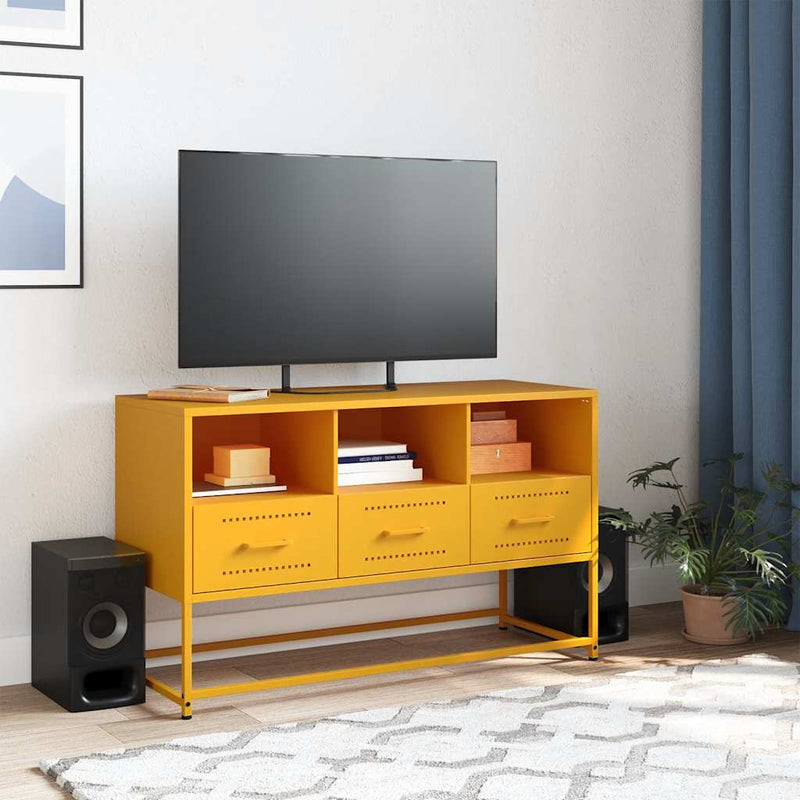 Dulap TV, galben muștar, 100,5x39x60,5 cm, oțel