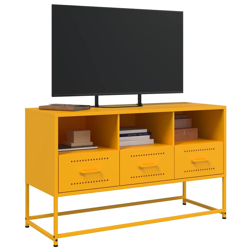 Dulap TV, galben muștar, 100,5x39x60,5 cm, oțel