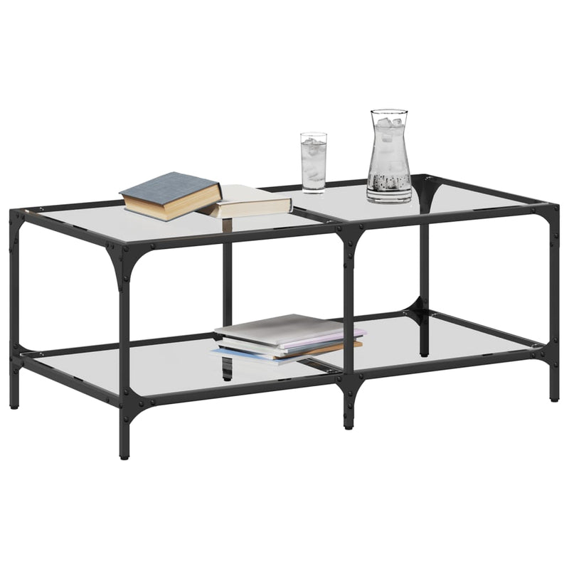 Măsuță de cafea cu blat sticlă transparentă 98,5x50x40 cm oțel