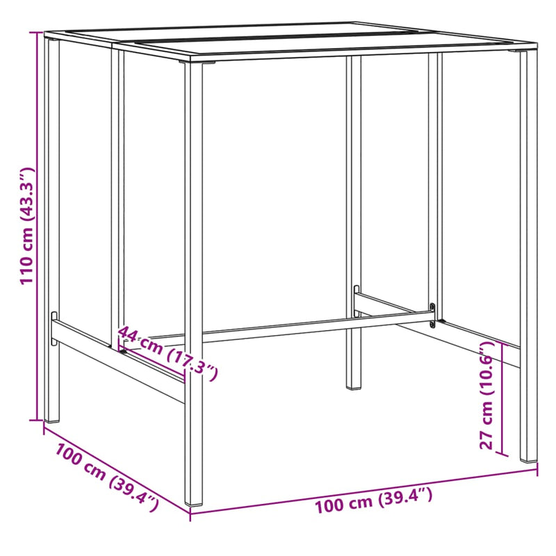 Masă de bar, negru, 100x100x110 cm, oțel vopsit electrostatic