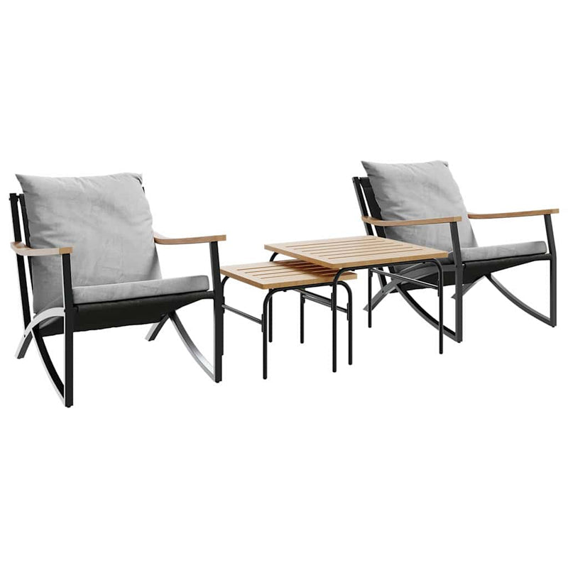 Set mobilier de balcon, 4 piese, cu perne, negru, oțel