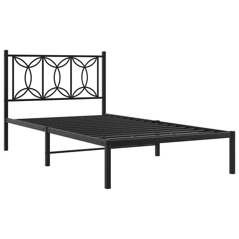 Cadru de pat din metal cu tăblie, negru, 107x203 cm