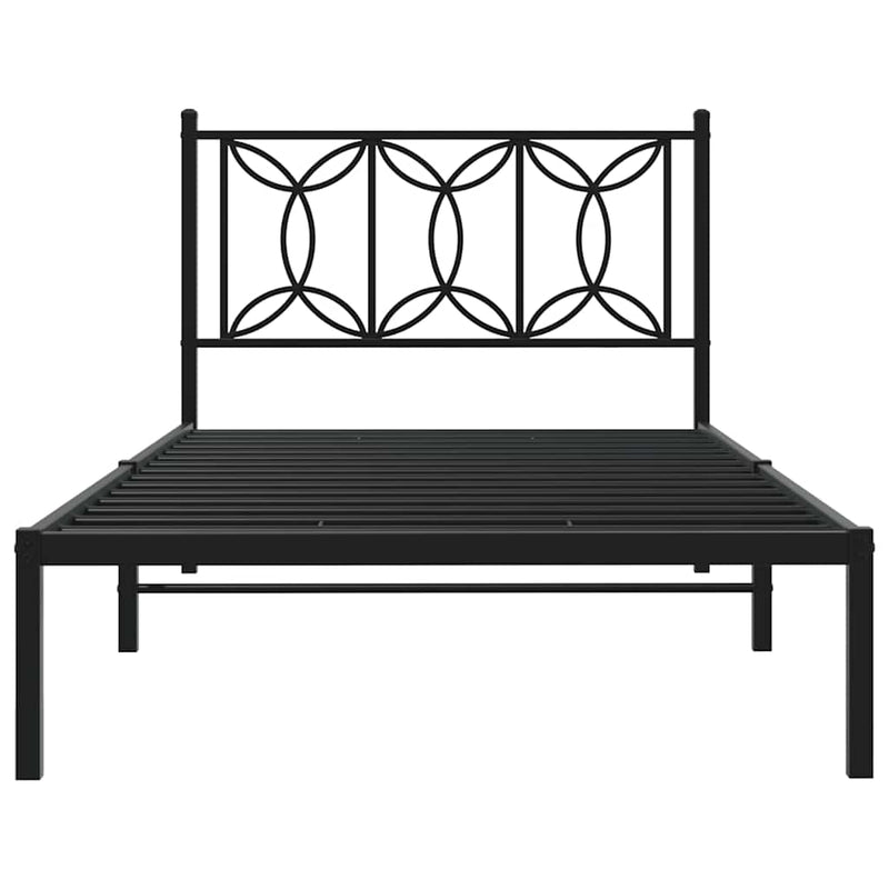 Cadru de pat din metal cu tăblie, negru, 107x203 cm
