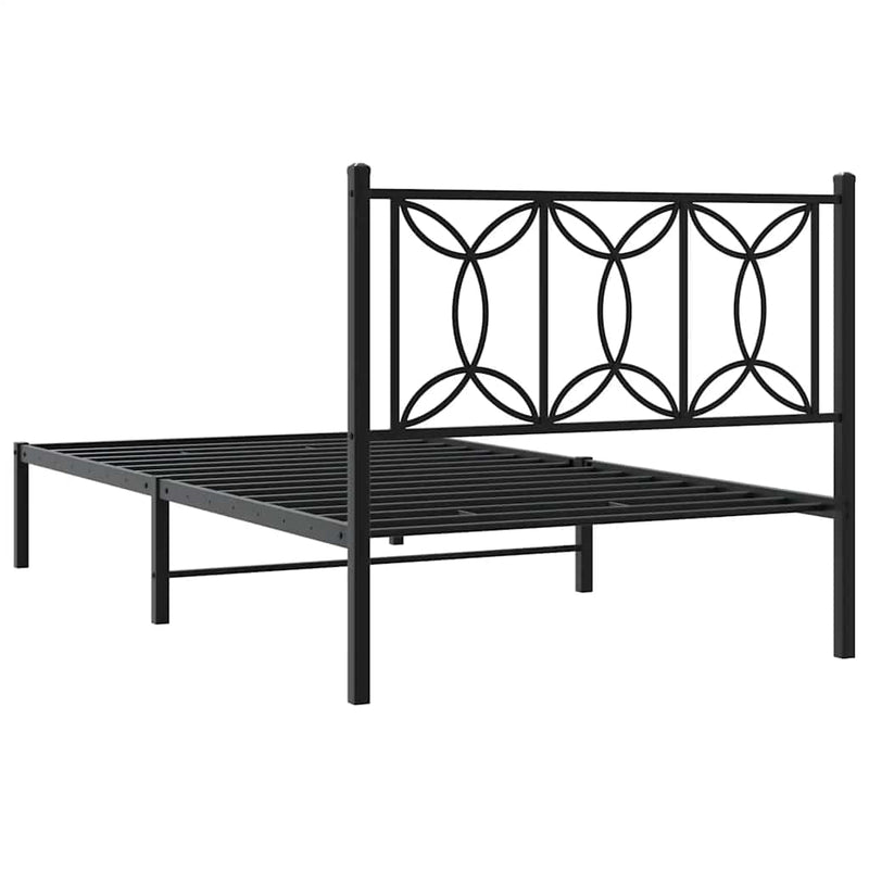 Cadru de pat din metal cu tăblie, negru, 107x203 cm