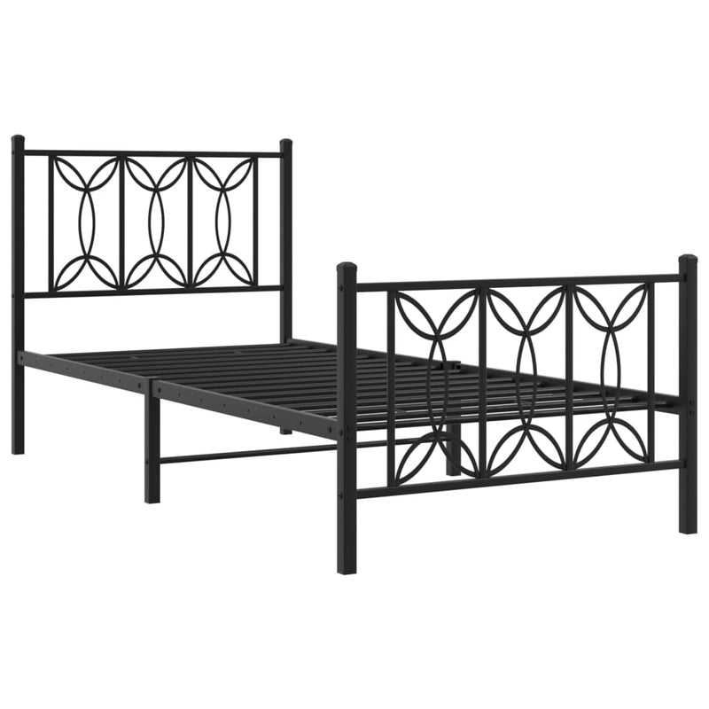 Cadru pat metalic cu tăblii de cap/picioare, negru, 75x190 cm
