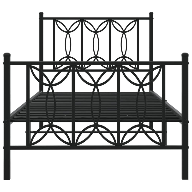 Cadru pat metalic cu tăblii de cap/picioare, negru, 75x190 cm