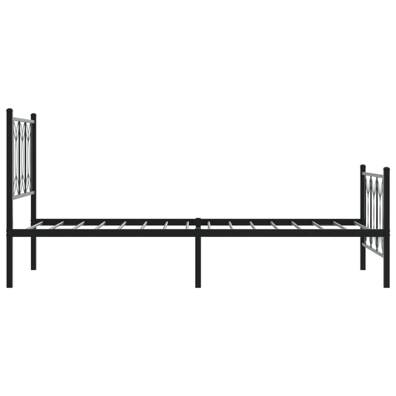 Cadru pat metalic cu tăblii de cap/picioare, negru, 75x190 cm