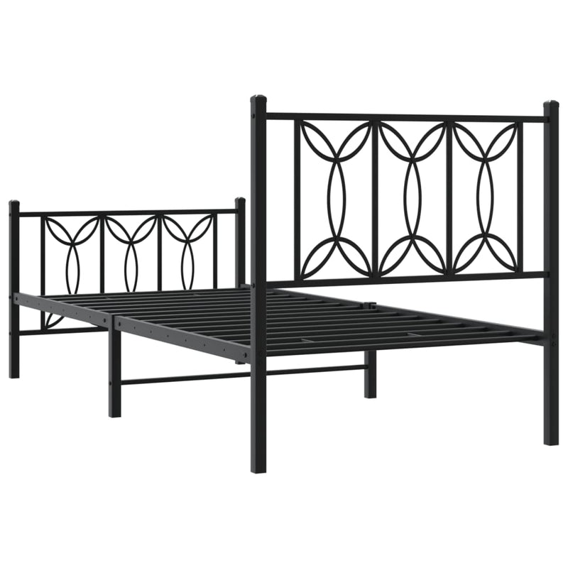 Cadru pat metalic cu tăblii de cap/picioare, negru, 75x190 cm