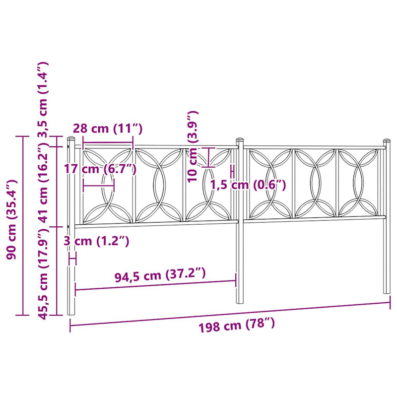 Tăblie de pat de schimb metalică, negru, 193 cm