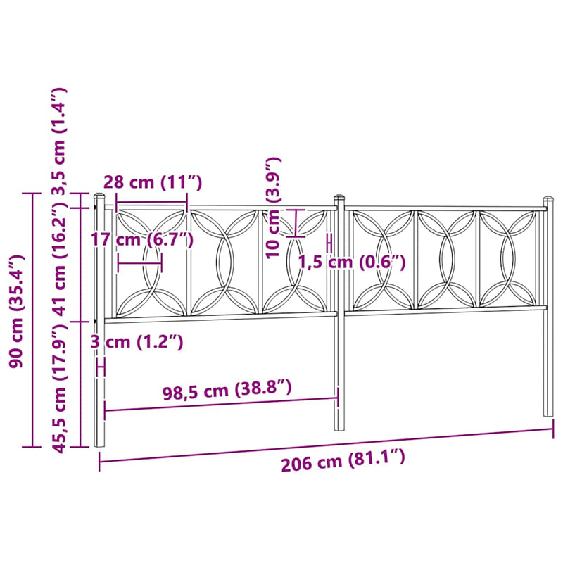 Tăblie de pat de schimb metalică, negru, 200 cm