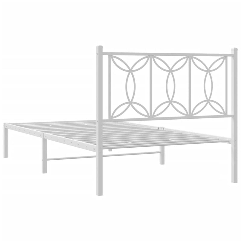 Cadru de pat metalic cu tăblie, alb, 100x190 cm