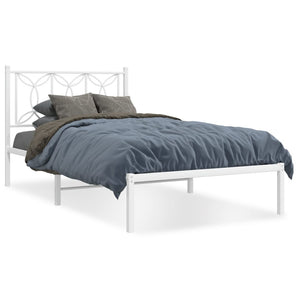 Cadru de pat din metal cu tăblie, alb, 107x203 cm