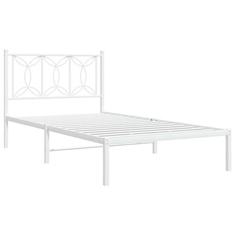 Cadru de pat din metal cu tăblie, alb, 107x203 cm