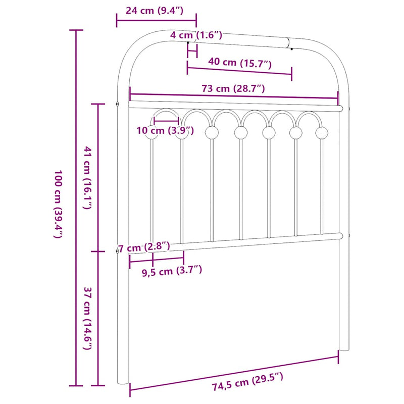 Tăblie de pat de schimb metalică, negru, 75 cm