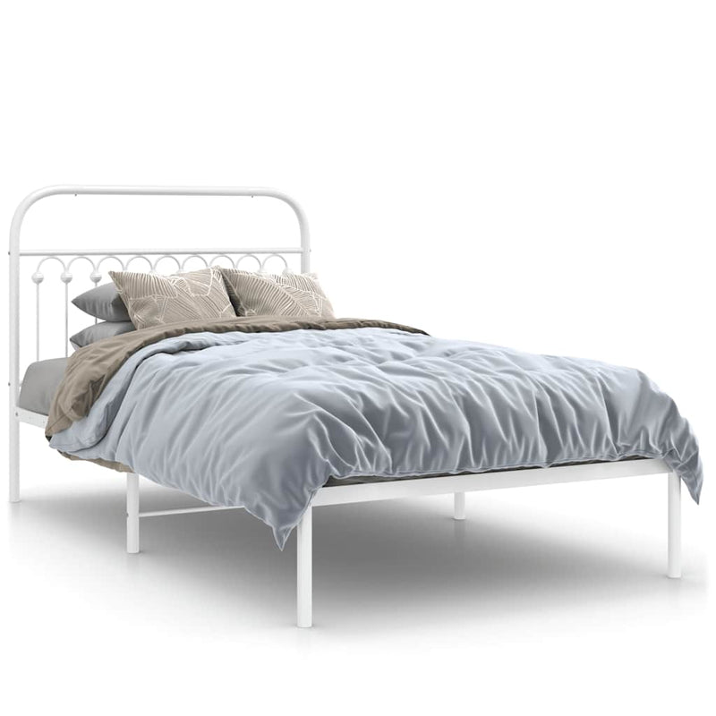 Cadru de pat din metal cu tăblie, alb, 107x203 cm