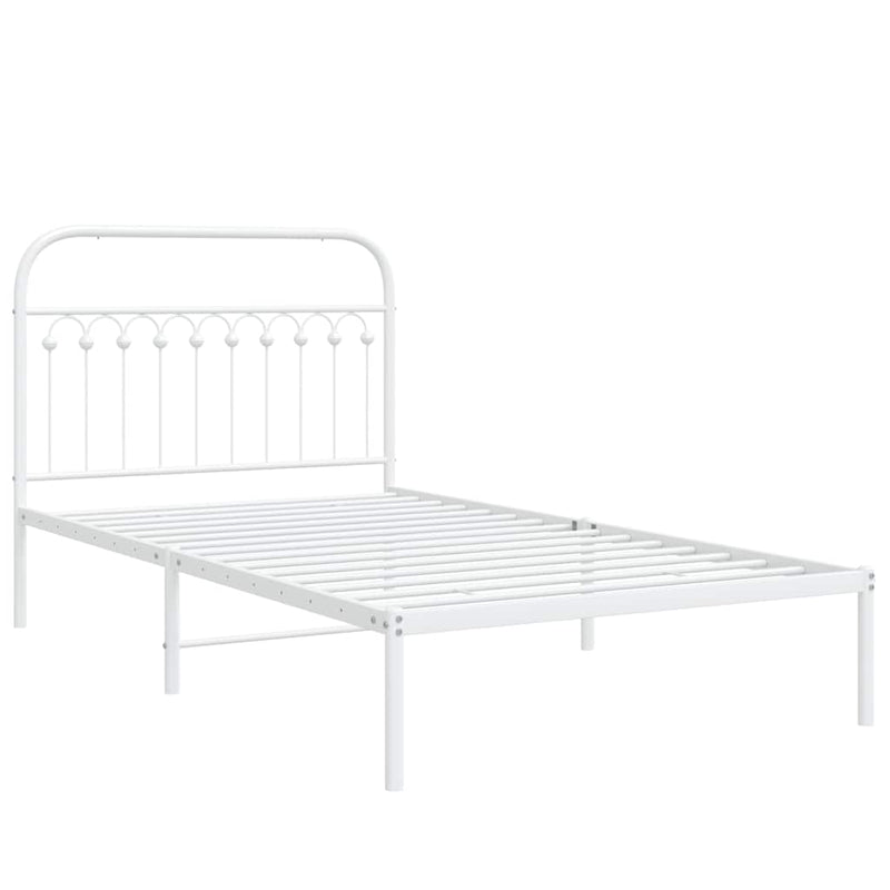 Cadru de pat din metal cu tăblie, alb, 107x203 cm
