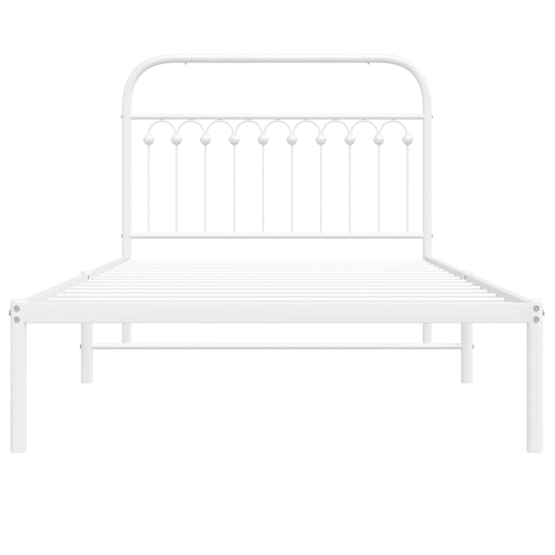Cadru de pat din metal cu tăblie, alb, 107x203 cm
